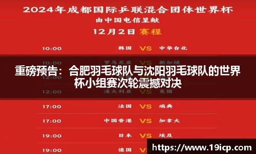 重磅预告：合肥羽毛球队与沈阳羽毛球队的世界杯小组赛次轮震撼对决